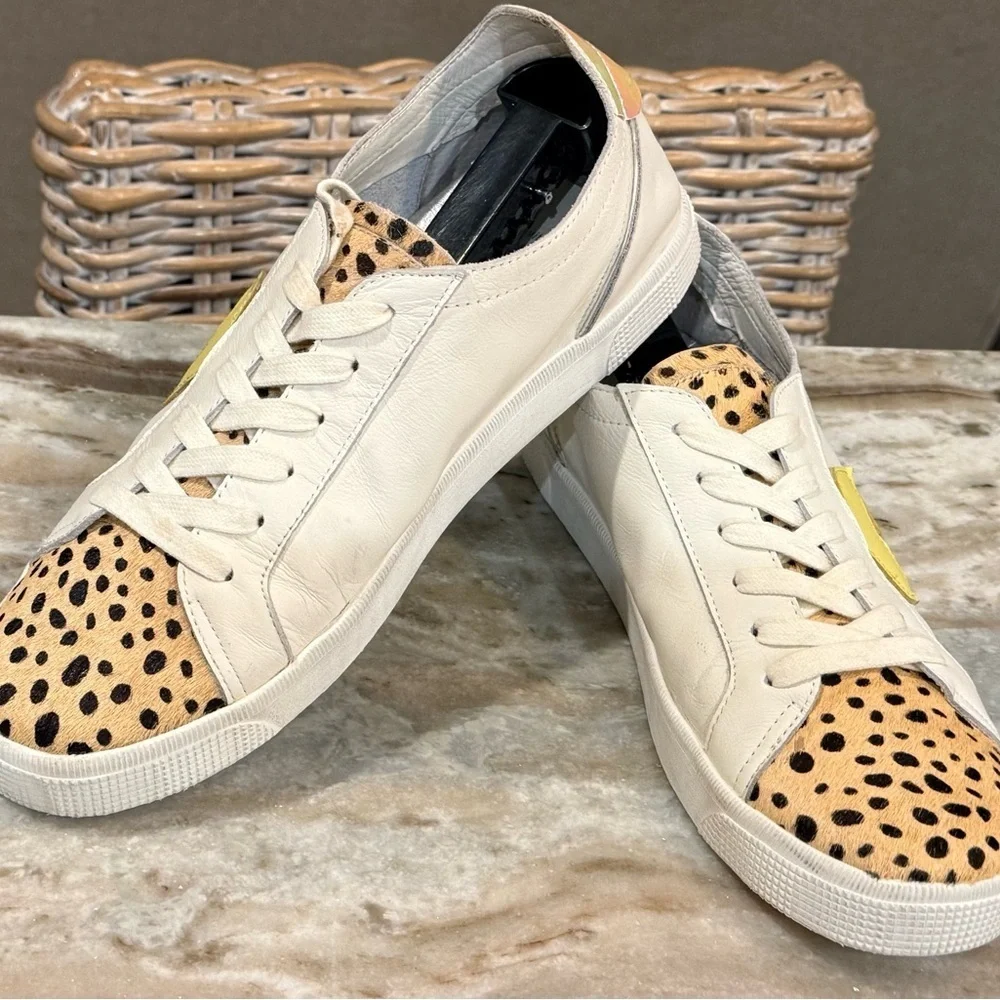 Women’s DOLCE VITA Zaga Leopard Calf Hair Leather Sneakers- Size 9.5